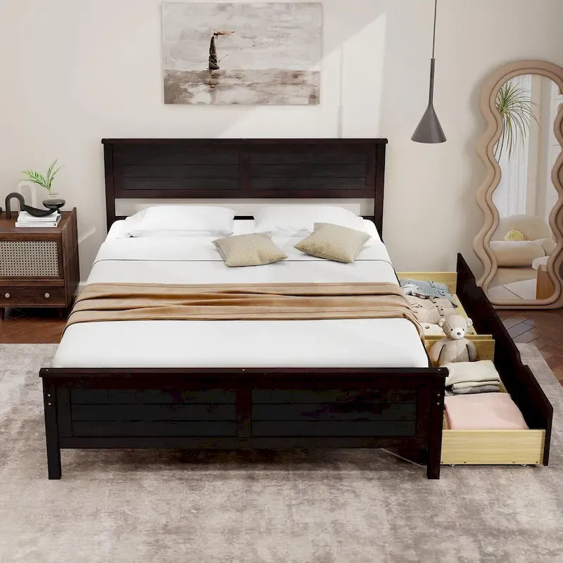 Struttura Letto in Legno Matrimoniale con 2 Cassetti Contenitore e Spazio Sotto-letto