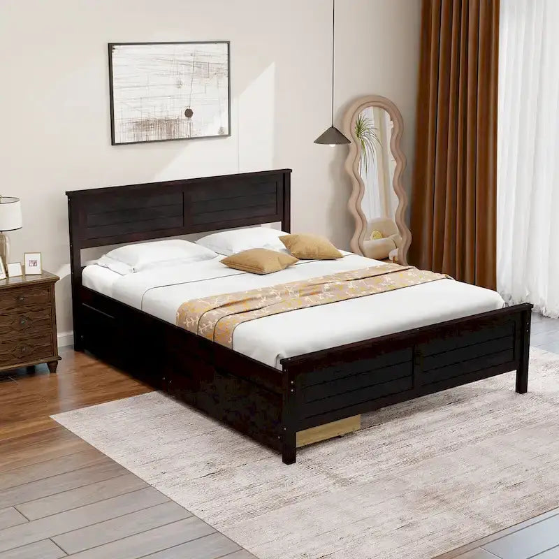 Struttura Letto in Legno Matrimoniale con 2 Cassetti Contenitore e Spazio Sotto-letto