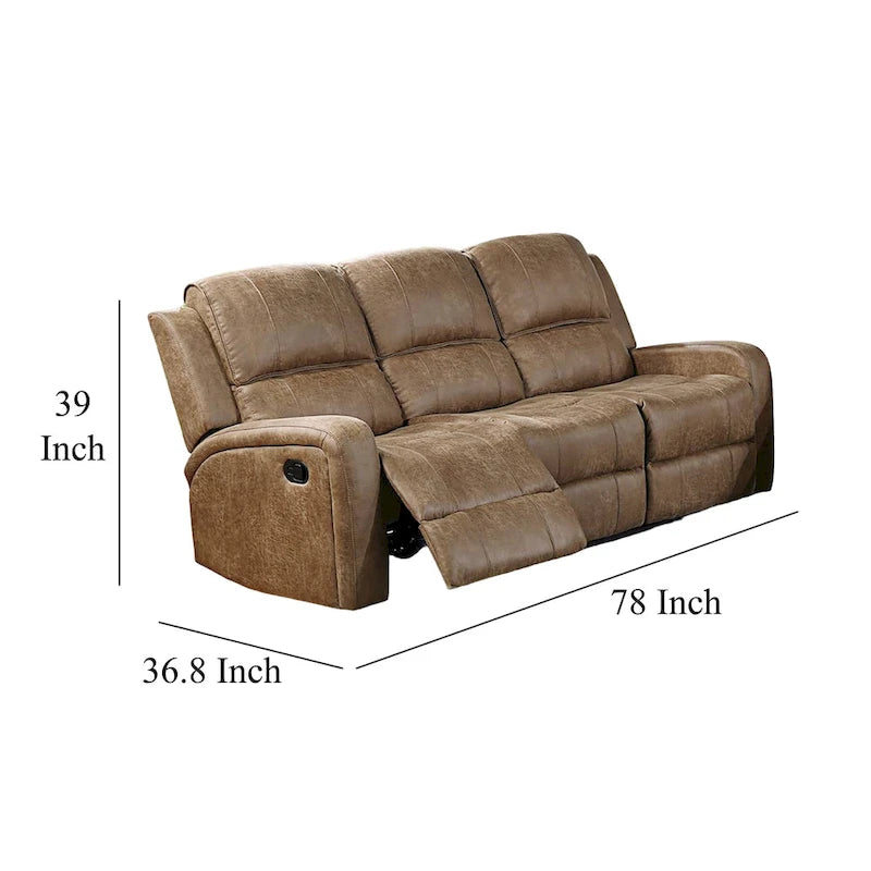 Manuell verstellbares Relaxsofa, kastanienbraunes Kunstleder, 78 Zoll