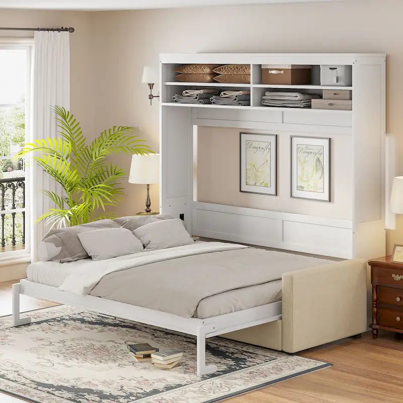 Letto Murphy Convertibile Matrimoniale e Divano - Design Salvaspazio 2 in 1 con Contenitore Integrato, Meccanismo a Doppio Pistone