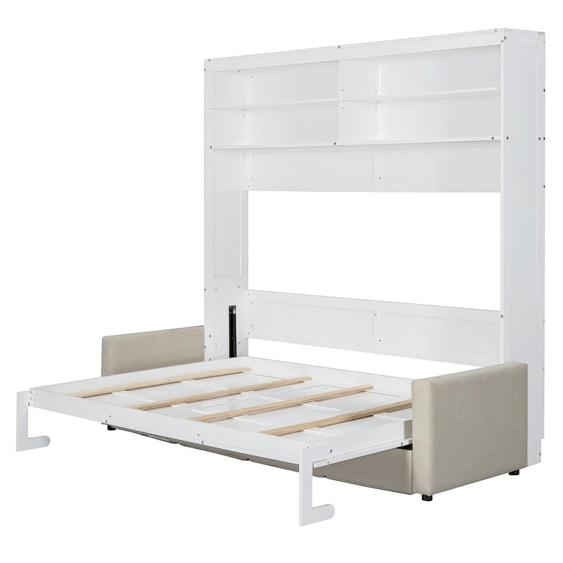Letto Murphy Convertibile Matrimoniale e Divano - Design Salvaspazio 2 in 1 con Contenitore Integrato, Meccanismo a Doppio Pistone