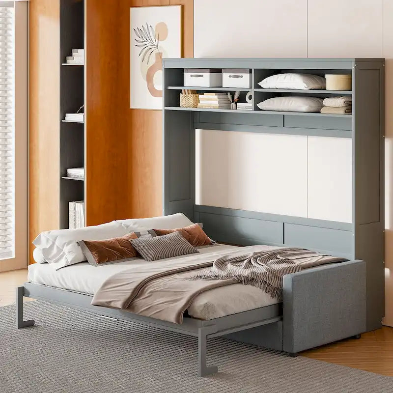 Letto Murphy Convertibile Matrimoniale e Divano - Design Salvaspazio 2 in 1 con Contenitore Integrato, Meccanismo a Doppio Pistone