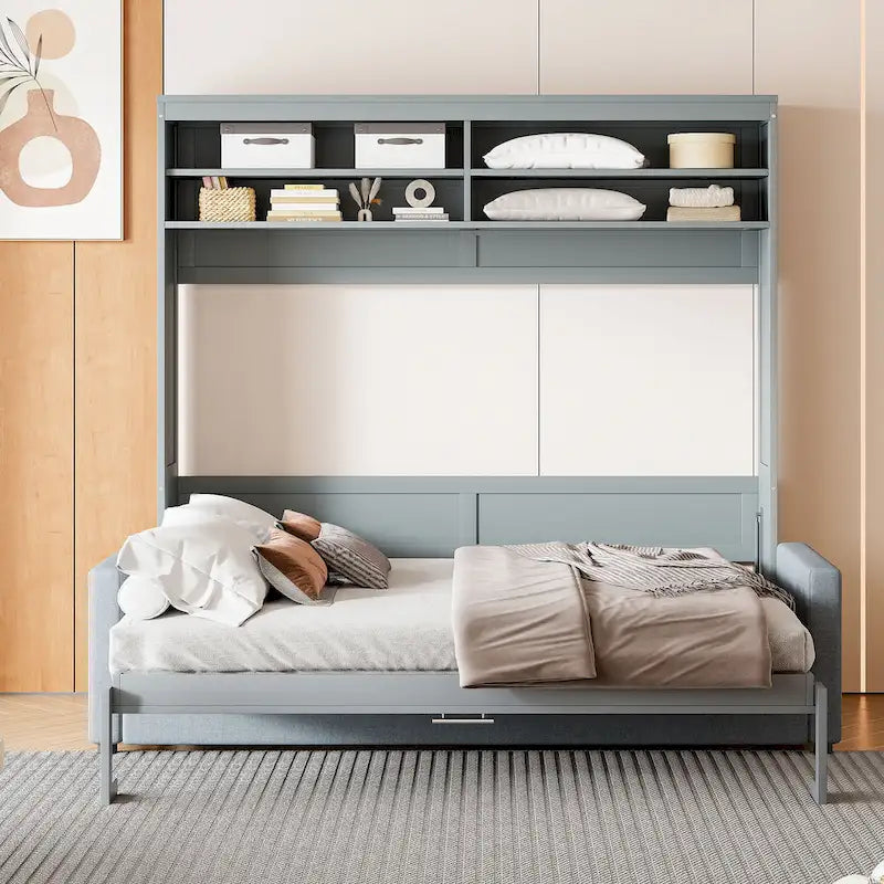 Letto Murphy Convertibile Matrimoniale e Divano - Design Salvaspazio 2 in 1 con Contenitore Integrato, Meccanismo a Doppio Pistone