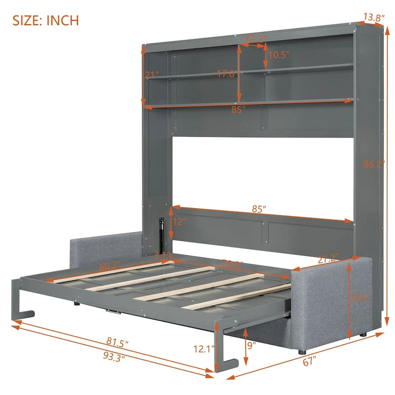 Letto Murphy Convertibile Matrimoniale e Divano - Design Salvaspazio 2 in 1 con Contenitore Integrato, Meccanismo a Doppio Pistone
