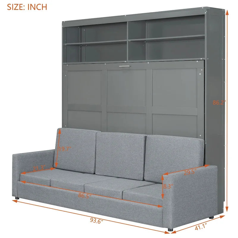 Letto Murphy Convertibile Matrimoniale e Divano - Design Salvaspazio 2 in 1 con Contenitore Integrato, Meccanismo a Doppio Pistone