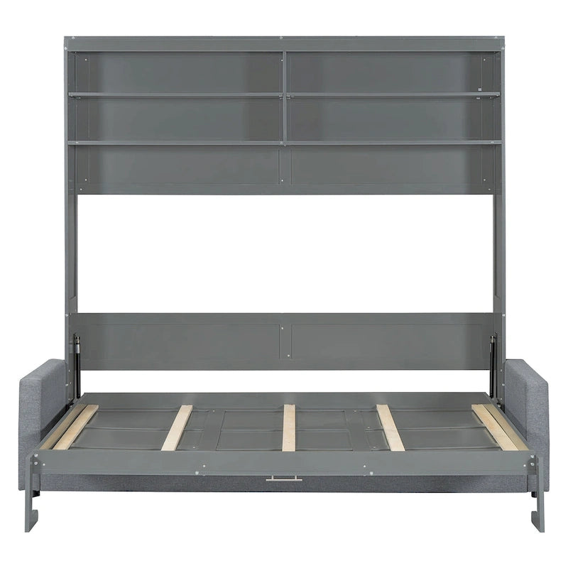Letto Murphy Convertibile Matrimoniale e Divano - Design Salvaspazio 2 in 1 con Contenitore Integrato, Meccanismo a Doppio Pistone
