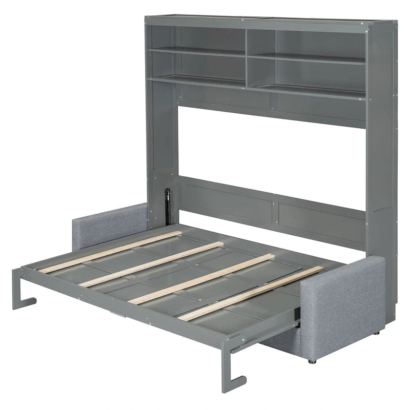Letto Murphy Convertibile Matrimoniale e Divano - Design Salvaspazio 2 in 1 con Contenitore Integrato, Meccanismo a Doppio Pistone