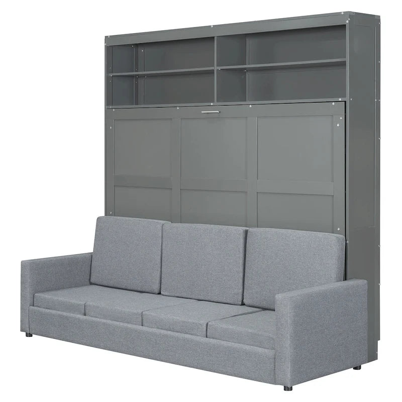 Letto Murphy Convertibile Matrimoniale e Divano - Design Salvaspazio 2 in 1 con Contenitore Integrato, Meccanismo a Doppio Pistone