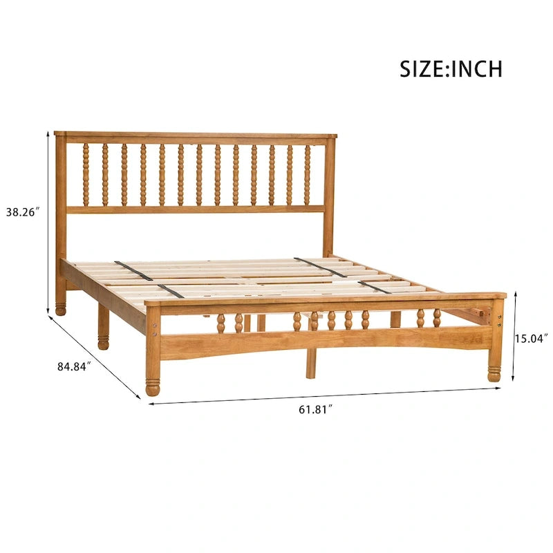 Elegant houten platformbed in eiken stijl, queen-size, met hoofdbord voor de slaapkamer