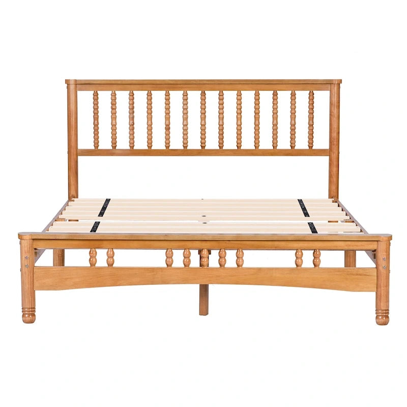 Elegant houten platformbed in eiken stijl, queen-size, met hoofdbord voor de slaapkamer