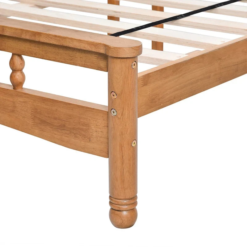 Elegant houten platformbed in eiken stijl, queen-size, met hoofdbord voor de slaapkamer