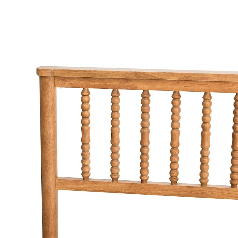 Elegant houten platformbed in eiken stijl, queen-size, met hoofdbord voor de slaapkamer