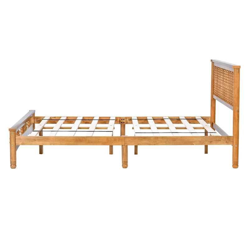 Elegant houten platformbed in eiken stijl, queen-size, met hoofdbord voor de slaapkamer