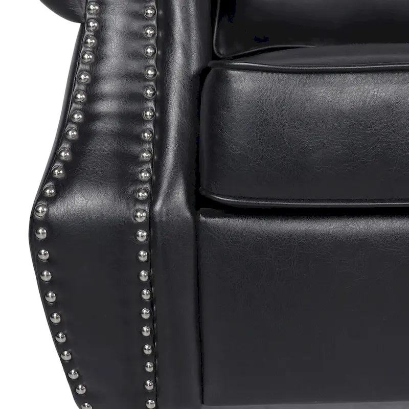 Divano a 3 posti moderno nero in similpelle 80 con gambe in legno di betulla e borchie per soggiorno