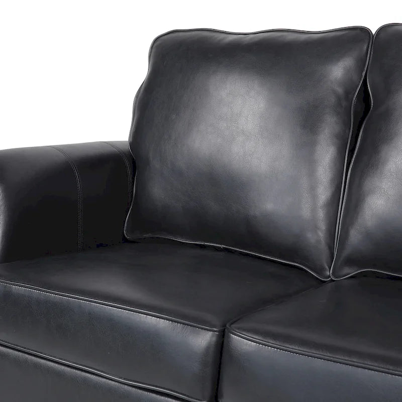 Divano a 3 posti moderno nero in similpelle 80 con gambe in legno di betulla e borchie per soggiorno