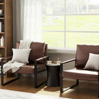 Poltrona imbottita in pelle PU stile Moderno Vintage, Poltrone accentate Mid-Century con telaio in acciaio, Poltrone relax