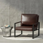 Poltrona imbottita in pelle PU stile Moderno Vintage, Poltrone accentate Mid-Century con telaio in acciaio, Poltrone relax