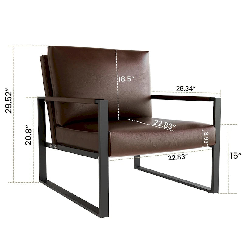 Poltrona imbottita in pelle PU stile Moderno Vintage, Poltrone accentate Mid-Century con telaio in acciaio, Poltrone relax