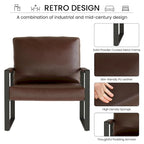 Poltrona imbottita in pelle PU stile Moderno Vintage, Poltrone accentate Mid-Century con telaio in acciaio, Poltrone relax
