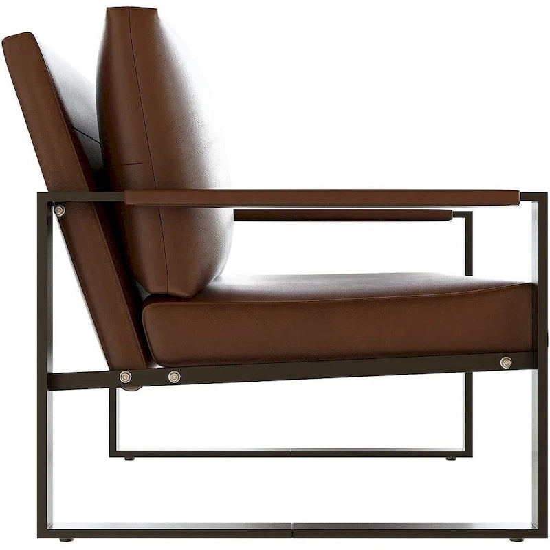 Poltrona imbottita in pelle PU stile Moderno Vintage, Poltrone accentate Mid-Century con telaio in acciaio, Poltrone relax