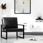 Poltrona imbottita in pelle PU stile Moderno Vintage, Poltrone accentate Mid-Century con telaio in acciaio, Poltrone relax