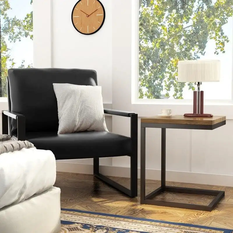 Poltrona imbottita in pelle PU stile Moderno Vintage, Poltrone accentate Mid-Century con telaio in acciaio, Poltrone relax