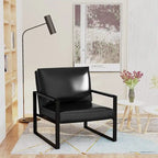 Poltrona imbottita in pelle PU stile Moderno Vintage, Poltrone accentate Mid-Century con telaio in acciaio, Poltrone relax