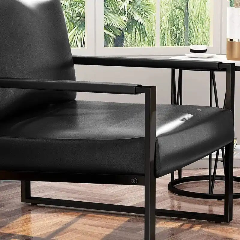Poltrona imbottita in pelle PU stile Moderno Vintage, Poltrone accentate Mid-Century con telaio in acciaio, Poltrone relax