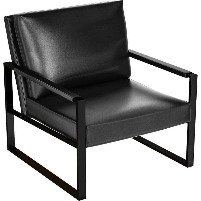 Poltrona imbottita in pelle PU stile Moderno Vintage, Poltrone accentate Mid-Century con telaio in acciaio, Poltrone relax