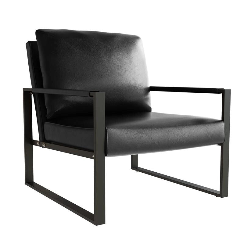 Poltrona imbottita in pelle PU stile Moderno Vintage, Poltrone accentate Mid-Century con telaio in acciaio, Poltrone relax