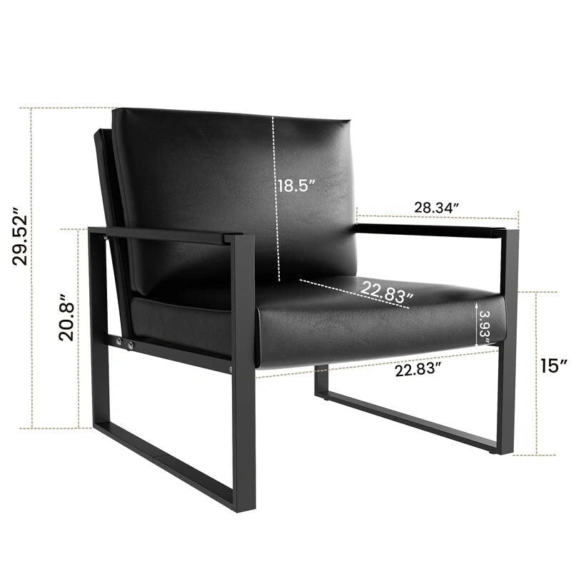 Poltrona imbottita in pelle PU stile Moderno Vintage, Poltrone accentate Mid-Century con telaio in acciaio, Poltrone relax