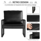 Poltrona imbottita in pelle PU stile Moderno Vintage, Poltrone accentate Mid-Century con telaio in acciaio, Poltrone relax