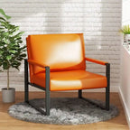 Poltrona imbottita in pelle PU stile Moderno Vintage, Poltrone accentate Mid-Century con telaio in acciaio, Poltrone relax