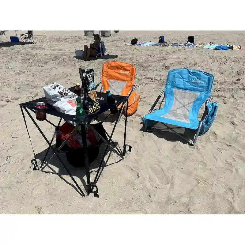 Tavolo da Campeggio Pieghevole, Tavolo da Campeggio Portatile a Doppio Strato con 4 Portabicchieri e Borsa per il Trasporto, per Picnic, Spiaggia, Escursionismo, Barbecue