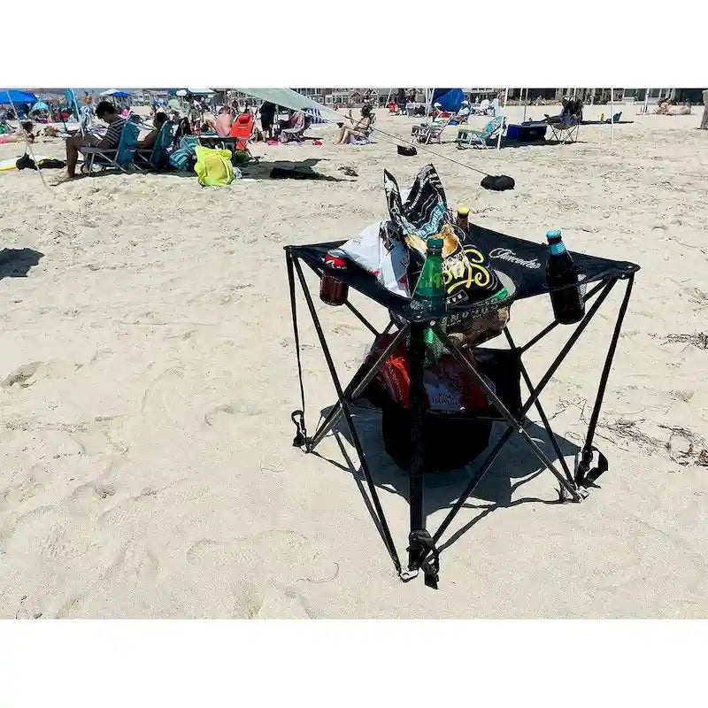 Tavolo da Campeggio Pieghevole, Tavolo da Campeggio Portatile a Doppio Strato con 4 Portabicchieri e Borsa per il Trasporto, per Picnic, Spiaggia, Escursionismo, Barbecue
