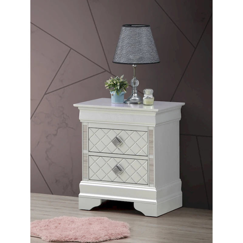 Comodino a 2 cassetti in Legno Specchiato
