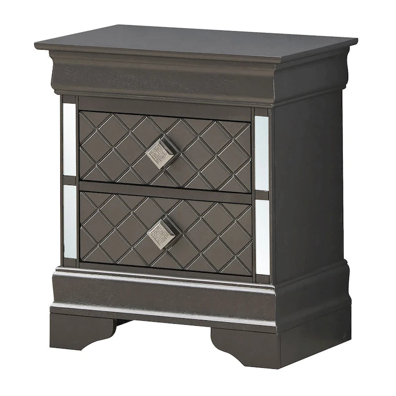 Comodino a 2 cassetti in Legno Specchiato