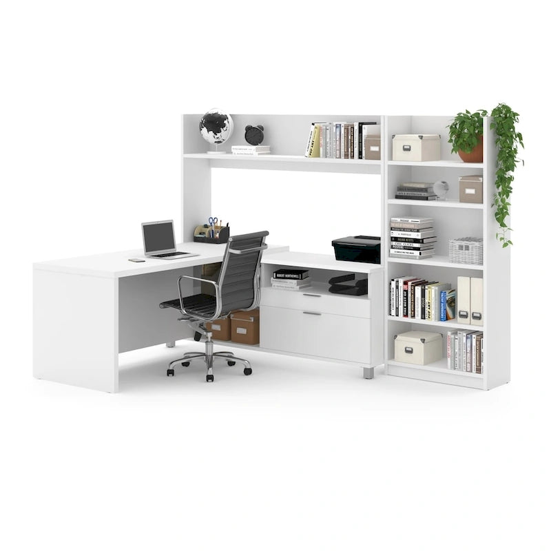 Scrivania a L con libreria