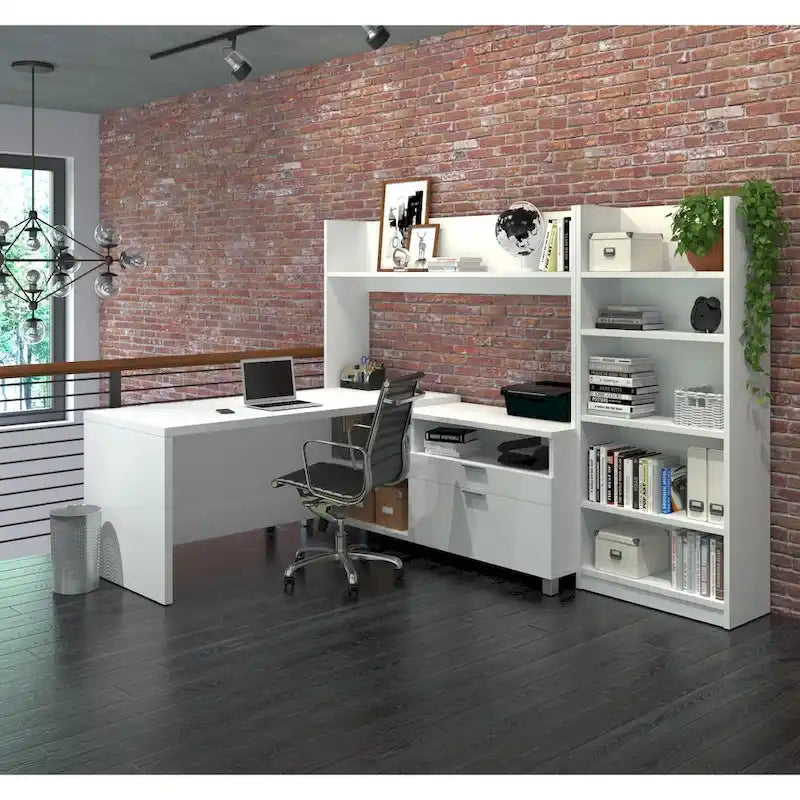 Scrivania a L con libreria