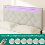 Letto a piattaforma imbottito con testiera regolabile, luce LED e ricarica USB