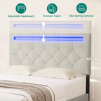 Letto a piattaforma imbottito con testiera regolabile, luce LED e ricarica USB