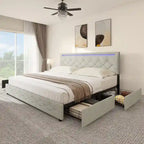Letto a piattaforma imbottito con testiera regolabile, luce LED e ricarica USB