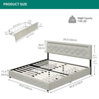 Letto a piattaforma imbottito con testiera regolabile, luce LED e ricarica USB