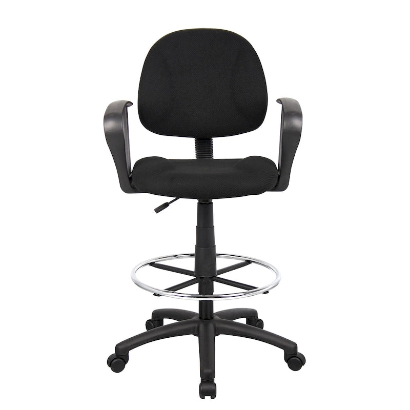 Sgabello da disegno regolabile nero con braccioli ad anello e ruote piroettanti