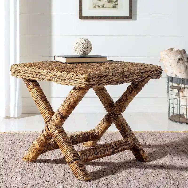 Panca a X in vimini naturale - 22 x 22 x 19,5 - 22 larghezza x 22 profondità x 20 altezza