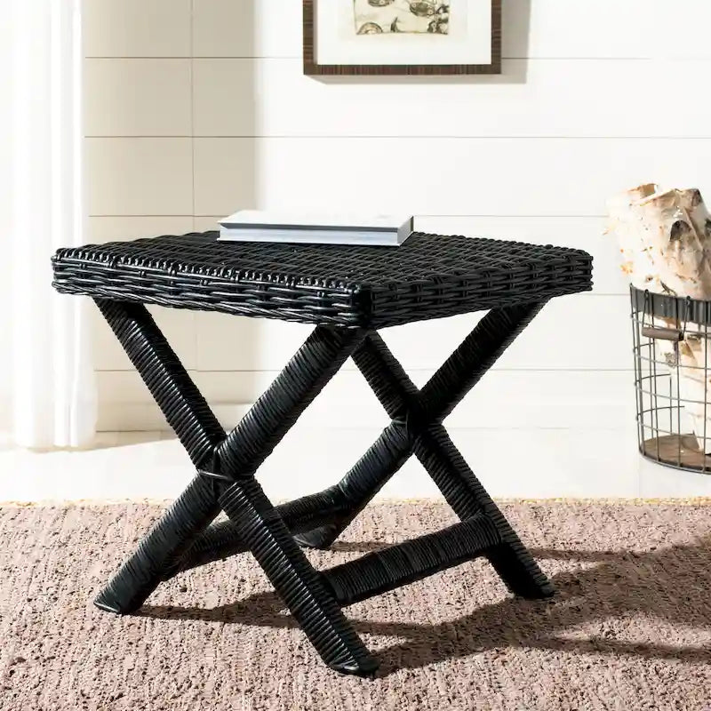 Panca a X in vimini naturale - 22 x 22 x 19,5 - 22 larghezza x 22 profondità x 20 altezza