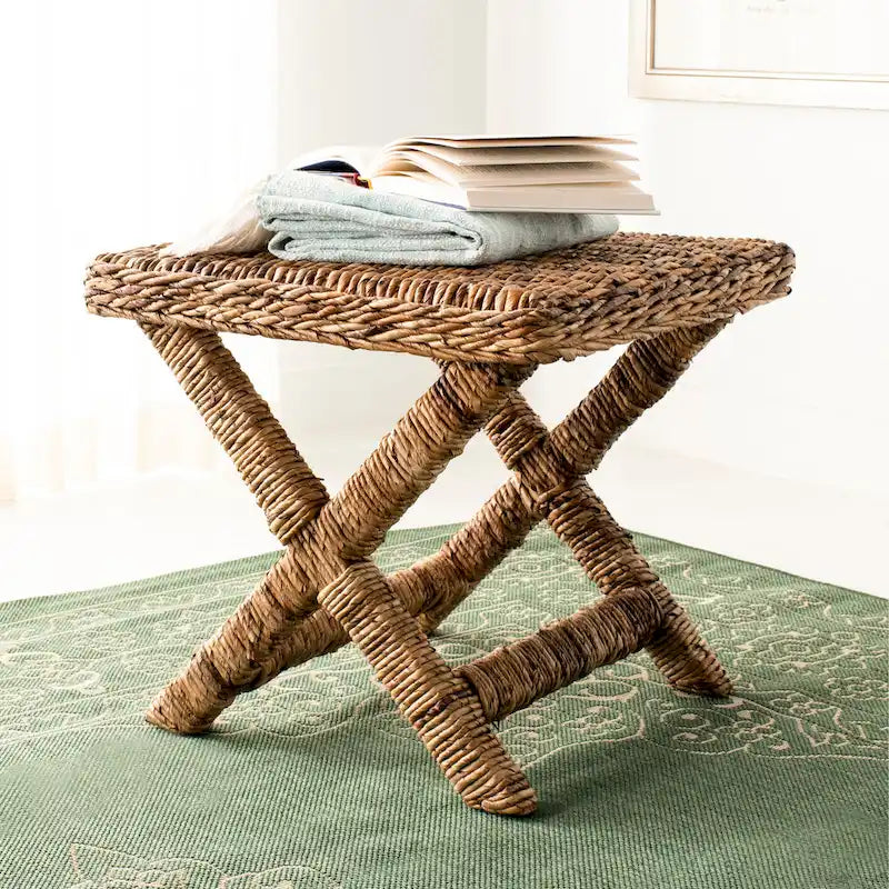 Naturfarbene Flechtwerk-X-Bank - 22 x 22 x 19.5 - 22Wx22Dx20H