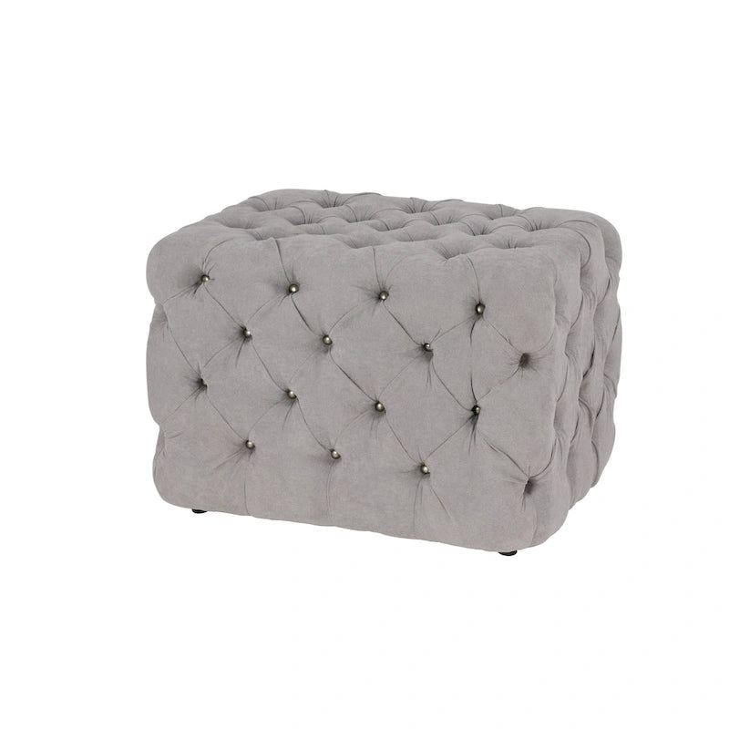 Panca ottomana moderna glamour in tessuto trapuntato, in legno nero, marrone chiaro o grigio