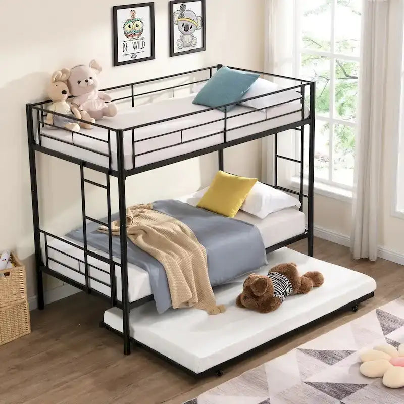 Letto a castello in metallo a una piazza con letto estraibile, letto estraibile a una piazza