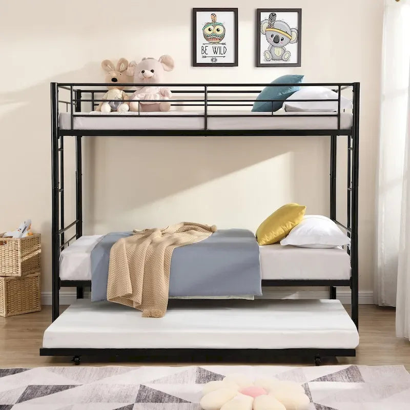 Letto a castello in metallo a una piazza con letto estraibile, letto estraibile a una piazza